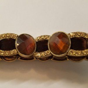 Vintage Brown Glass and Rhinestone Bracelet 7 1/2"